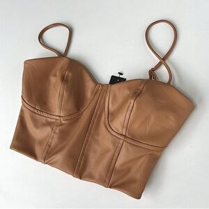 Faux Leather Halter Corset Bustier Crop Top NWT Size XS